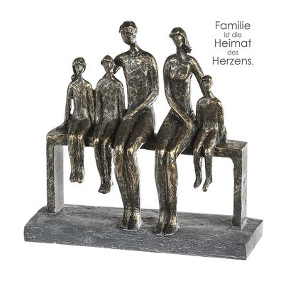 16267 Skulptur We are Family Poly bronzefarben Paar mit 3 Kindern auf Bank