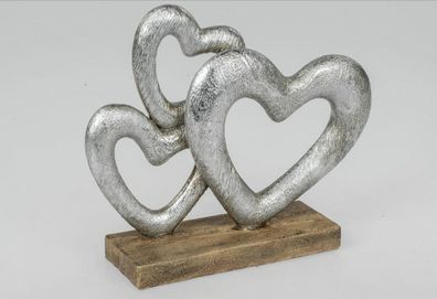 776549 Deko-Element Herzen auf Sockel Antik-Silber 28x24cm aus Kunststein