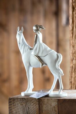 79800 Skulptur Girl on Horse Poly weiß / Silber auf Basis Höhe 25cm (Gr. Mittel)