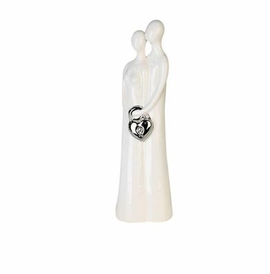 36896 Figur Love Lock aus Keramik weiß glänzend mit silberfarbenem Herzschloss