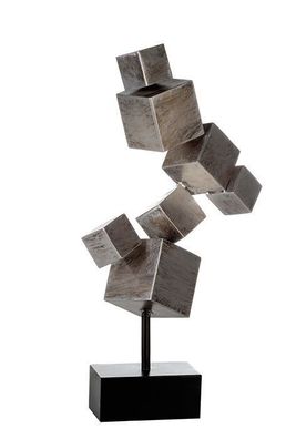 74753 Skulptur Cubes aus Metall Würfel Silber antik finish auf schwarzer Basis