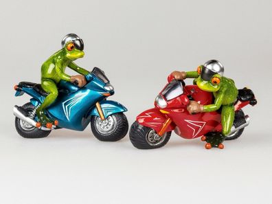 717184 Frosch auf Motorrad 17cm aus Kunststein gefertigt Stückpreis