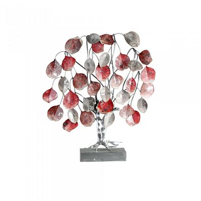 74975 Dekoobjekt Baum Love Tree Metall rot grau silberfarben mit Blattobjekten