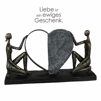 89362 Skulptur Affair of the Heart bronzefarbene Figuren mit Herz, Basis schwarz