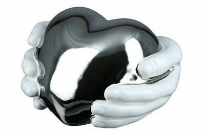 28567 Skulptur "Herz in Händen" Weiß - Silber Hände um Herz (Gr. 10 x 18 x 17cm)