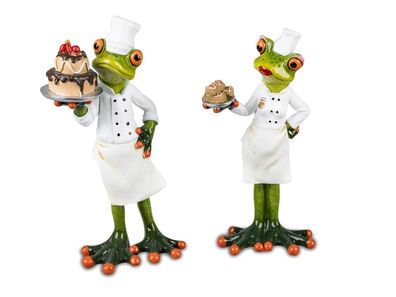 717351 Frosch Paar Hobby Bäcker hellgrün 14cm aus Kunststein & witzige Details