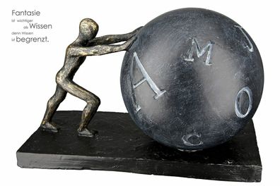 37351 Skulptur Buchstabenball Pushing Figur antik bronzefarben/ Ball anthrazit