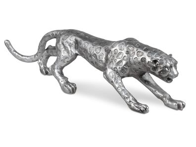 758415 Leopard 80x14x19cm handgefertigte Deko-Figur aus Kunststein Silber