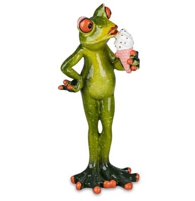 717627 Frosch-Lady mit Eiscreme 16cm aus Kunststein mit glänzender Oberfläche