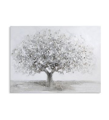 31978 Ölbild Big Tree weiß grau silber mit Acrylstruktur Baum Alu Applikation