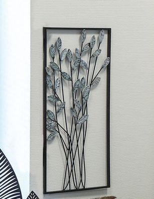 74685 Wand-Deko Twigs dunkelbrauner Rahmen Blätter silber Metall 62 x 31 cm