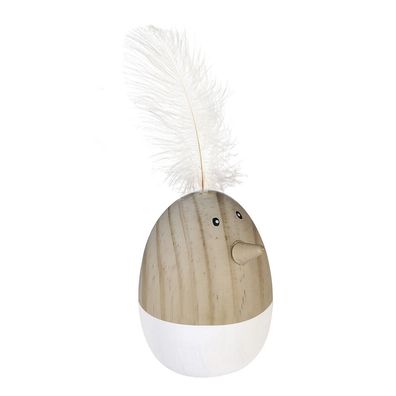 81006 Ei "Crazy Egg" Natur / Weiss Höhe 18cm Pinienholz Weiße Federn