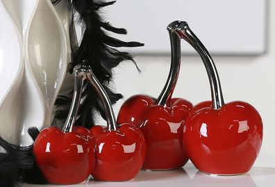 36439 Deko-Kirsche Double Cherry Keramik rot Silber Höhe 16 cm Breite 16 cm