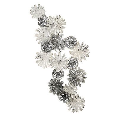 74865 Wanddeko Blanc Metall . weiß / Silber / grau mit runden Blumen-Objekten