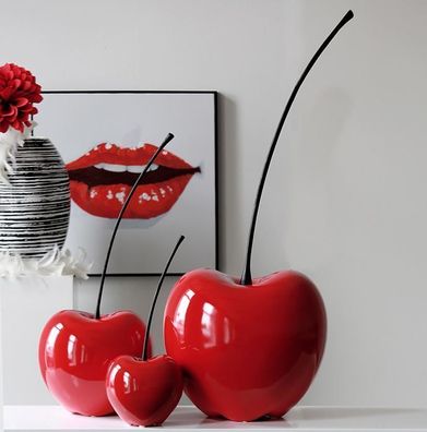 36406 Deko-Kirsche Passion aus Keramik rot mit schwarzem Stiel Höhe 42 cm