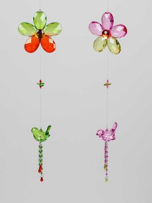 606969 Hänger Vogel + Blume 46cm aus farbigem Acryl gefertigt Stückpreis