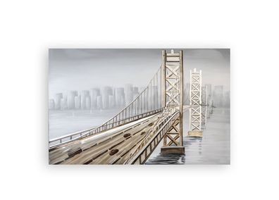 42015 3D Ölbild Bridge Leinwand Silber / grau / braun / schwarz 100 x 150 cm