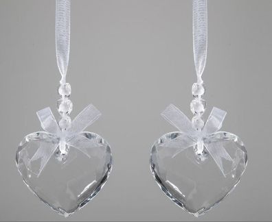 606389 Deko Paar Hänger Herz aus Acryl 6cm mit Perlen an weissem Satinband NEU