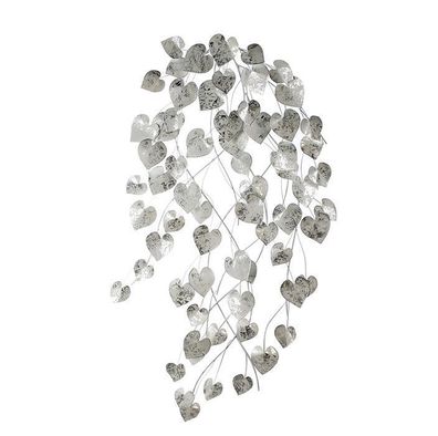 74870 Wand-Deko Herzregen aus Metall weiß silber mit Blatt-Objekten Höhe 120cm