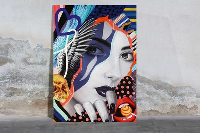 16000 Bild Lady mit Lolly Street Art mehrfarbig glänzend handgemalt auf Leinwand