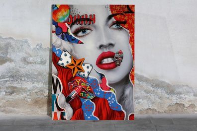 16001 Bild Girl Lippenstift Street Art mehrfarbig glänzend handgemalt Leinwand