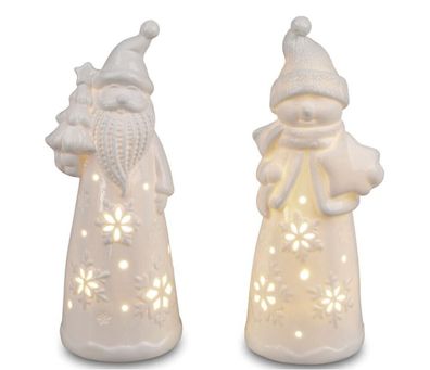 780027 Santa oder Schneemann mit LED-Licht + Timer 21cm aus Porzellan Stückpreis