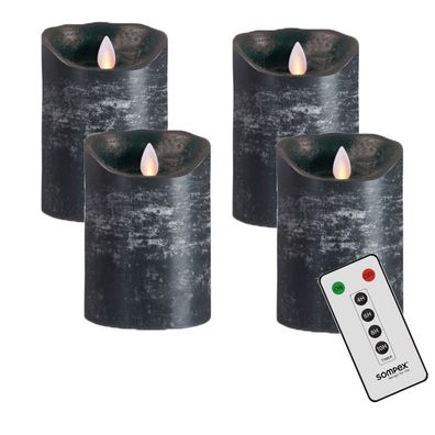 4er Adventskranzset! Sompex Flame LED Kerzen V14 Anthrazit 12,5cm mit FB 36560