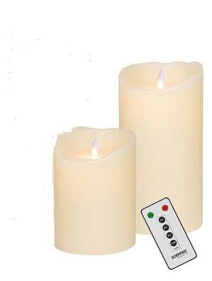 2er SET! Sompex Flame LED Kerzen V14 Elfenbein 12,5cm, 18cm mit Fernbedienung