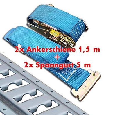 Kombi-Ankerschiene (2 x 1,5 m) + 2 x Spanngurt 5m / 1000-2000 daN