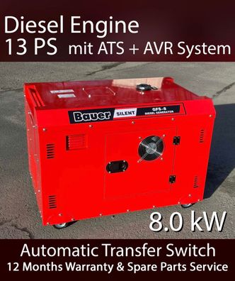 Stromgenerator Diesel (13PS) Stromerzeuger Notstromaggregat 8 kW - AVR & ATS