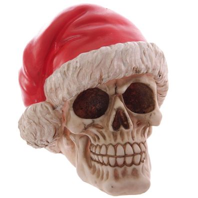 Totenkopf mit Weihnachtsmütze.