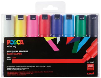uni-ball Pigmentmarker POSCA PC-8K 8er Etui farbig sort.