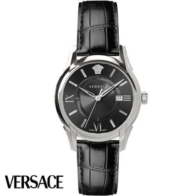 Versace VEUA00120 Apollo Gent silber schwarz Leder Armband Uhr Herren NEU