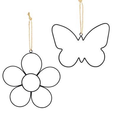 2X Dekohänger Blume Schmetterling | Silhouette | Metall Festerdeko Hänger | 25cm