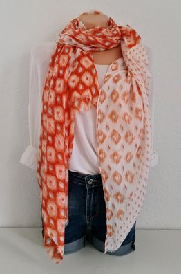 Blogger XXL Schal Tuch Halstuch Viskose Farbverlauf Rauten Orange/ Weiß
