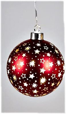 Weihnachtliche Dekoration Hänger Kugel bordeaux-gold mit LED-Licht und Timer 10cm aus