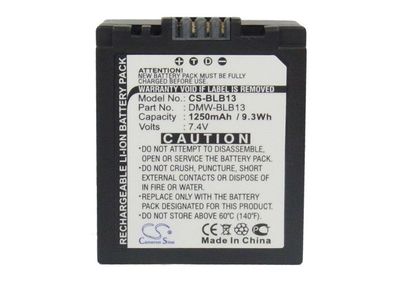 Ersatzakku - CS-BLB13 - Panasonic Lumix DMC-G1 / DMW-BLB13 - 7,4 Volt 1250mAh Li-Ion