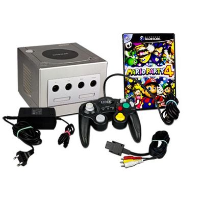 Original Nintendo Gamecube Konsole in SILBER + Ähnlicher Controller + MARIO PARTY 4