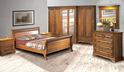 Landhaus Stil Bett 3tlg. mit 2 Nachttischen Holz Möbel Betten Set Braun