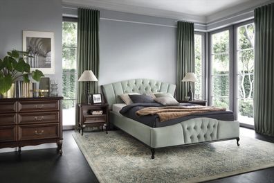 Grünes Chesterfield Bett mit Holz Schlafzimmer Möbel Betten Königlich