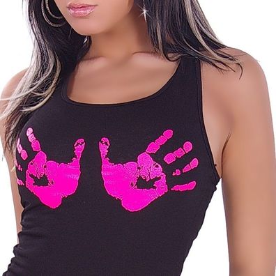 SeXy Miss Damen Tank Top Girly Trend Hand Abdruck Print Shirt XS/ S schwarz pink NEU