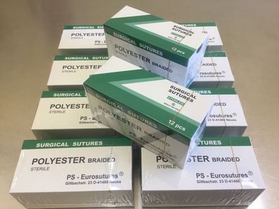 10 Pakete Polyester 2-0, 75cm, schneidend,12 St., Nahtmaterial, Sutures MHD:11/25