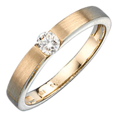Damen Ring 585 Gold Gelbgold matt mattiert 1 Diamant Brillant 0,25ct. Goldring.