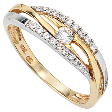 Damen Ring 333 Gold Gelbgold Weißgold bicolor mit Zirkonia Goldring Zirkoniaring