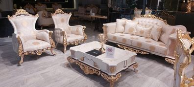 Luxus Chesterfield Set 3 + 3 + 1 Couchtisch Barock Rokoko Sitzpolster Garnituren