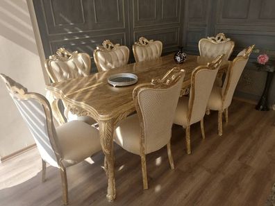 Esszimmer Set Tisch mit 8x Lehnstühlen Sitzgarnitur Polster Couchen Set