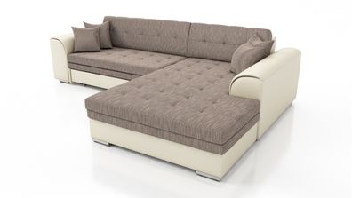 Couchgarnitur SARRA Beige- Braun mit Schlaffunktion Ottomane Rechts