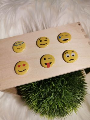 6er Set - Smiley 3 - Buttons, Kühlschrankmagnete, Saugnapf, Kleidermagnet