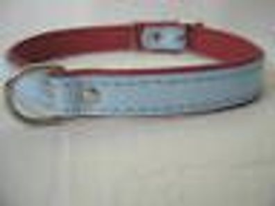 LEDER Halsband - Hundehalsband, Halsumfang 30-37cm/16mm NEU Blau-Rot