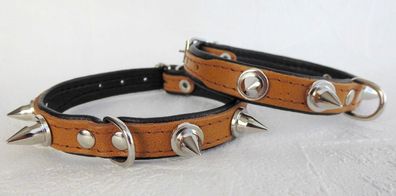 HUNDE Halsband - Halsumfang 21-26,5cm; Leder + Stacheln * für kleine Hunde (2-40)